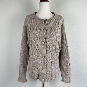 Herman Geist S Fisherman Cardigan Cable Knit Button Tan Wool Blend Chunky Knit